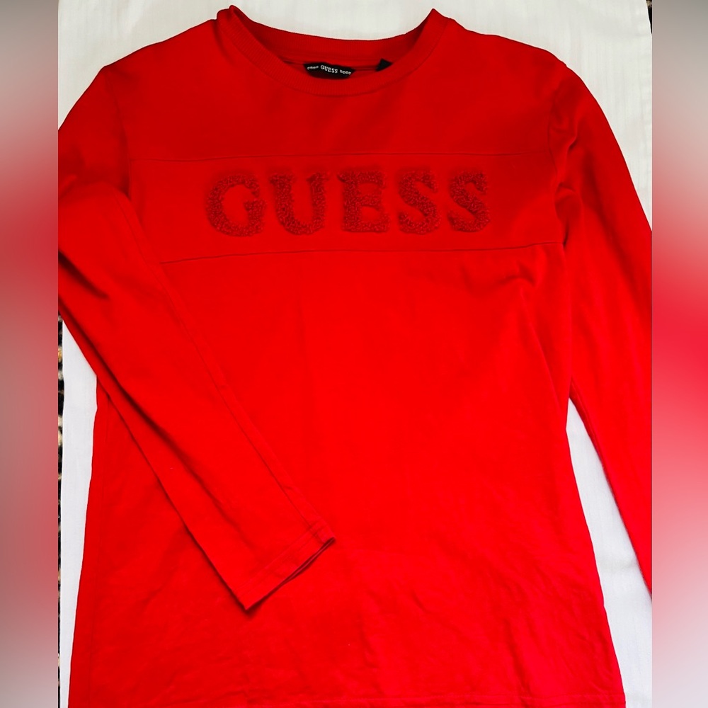 Guess Bold Red Textured Logo Top